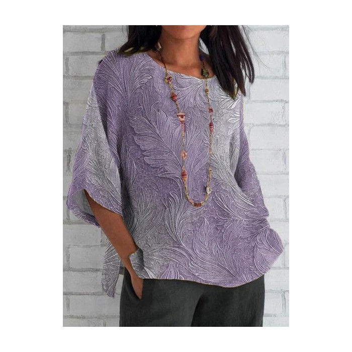 Women Floral Half Sleeve Tee T-shirt Crew Neck Casual Summer Top