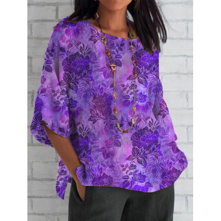 Women Floral Half Sleeve Tee T-shirt Crew Neck Casual Summer Top