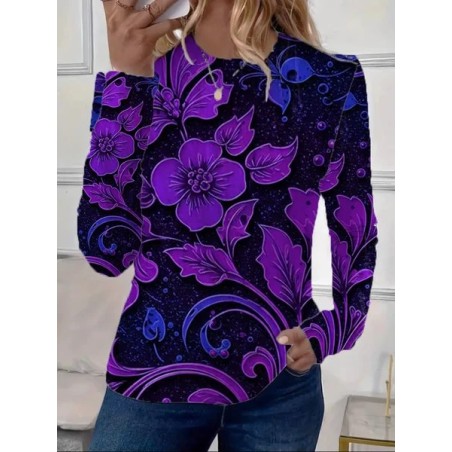 Women Floral Long Sleeve Tee T-shirt Crew Neck Printing Casual Spring/Fall Graphic Tee Top