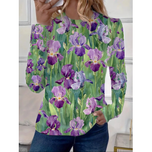 Women Floral Long Sleeve Tee T-shirt Crew Neck Printing Casual Spring/Fall Graphic Tee Top