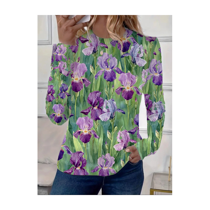 Women Floral Long Sleeve Tee T-shirt Crew Neck Printing Casual Spring/Fall Graphic Tee Top