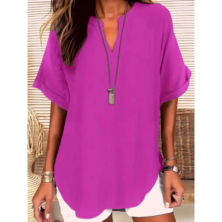 Women Plain Short Sleeve Shirt Summer V Neck Daily Casual Top
