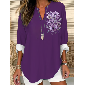 Women Floral Long Sleeve Blouse Spring/Fall Printing V Neck Daily Casual Top