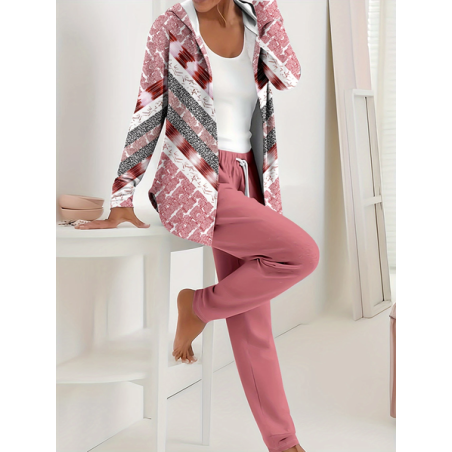 Women Abstract Printing Two-Piece Set Daily Long Sleeve Casual Spring/Fall Coat With Pants Matching Set