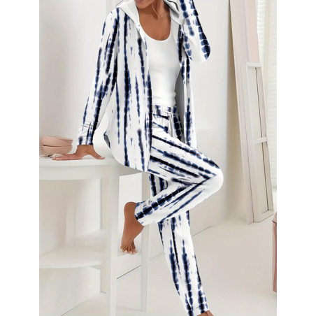 Women Abstract Stripes Printing Two-Piece Set Daily Long Sleeve Casual Spring/Fall Coat With Pants Matching Set