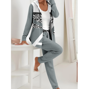Women Abstract Printing Two-Piece Set Daily Long Sleeve Casual Spring/Fall Coat With Pants Matching Set