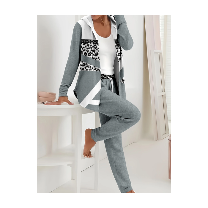 Women Abstract Printing Two-Piece Set Daily Long Sleeve Casual Spring/Fall Coat With Pants Matching Set