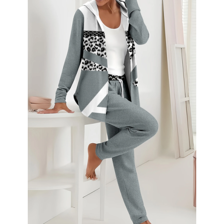 Women Abstract Printing Two-Piece Set Daily Long Sleeve Casual Spring/Fall Coat With Pants Matching Set