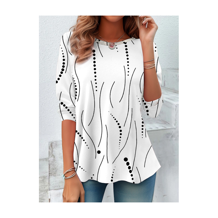 Women Abstract Polka Dots Long Sleeve Tee T-shirt Crew Neck Printing Casual Spring/Fall Tunic Top