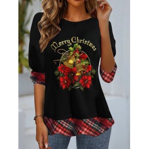 Women's Long Sleeve Tee T-shirt Spring/Fall Christmas Jersey Crew Neck Daily Going Out Casual Top