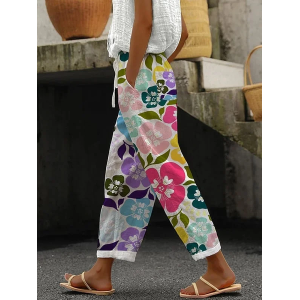 Women Floral Long Pants Casual Spring/Fall Trousers