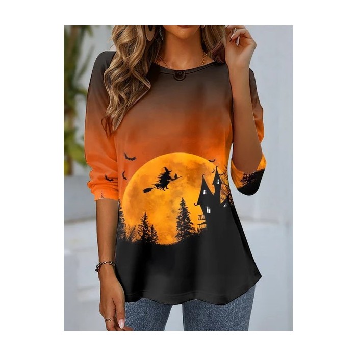Women's Long Sleeve Tee T-shirt Spring/Fall Halloween Jersey Crew Neck Daily Going Out Casual Top