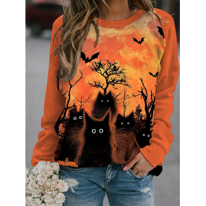 Women's Crew Neck Halloween Printing Vintage Spring/Fall Long Sleeve Sweatshirt