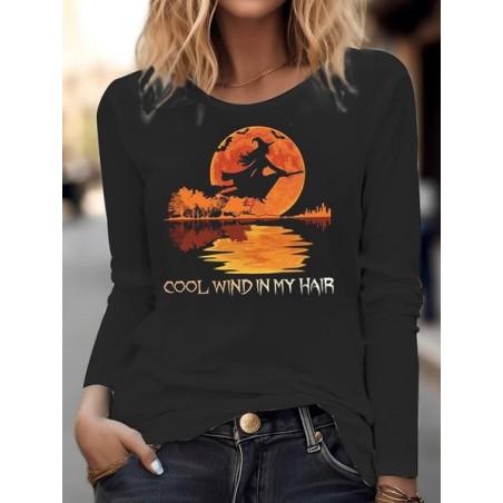 Women's Long Sleeve Blouse Spring/Fall Halloween Printing Jersey Crew Neck Daily Going Out Vintage Top