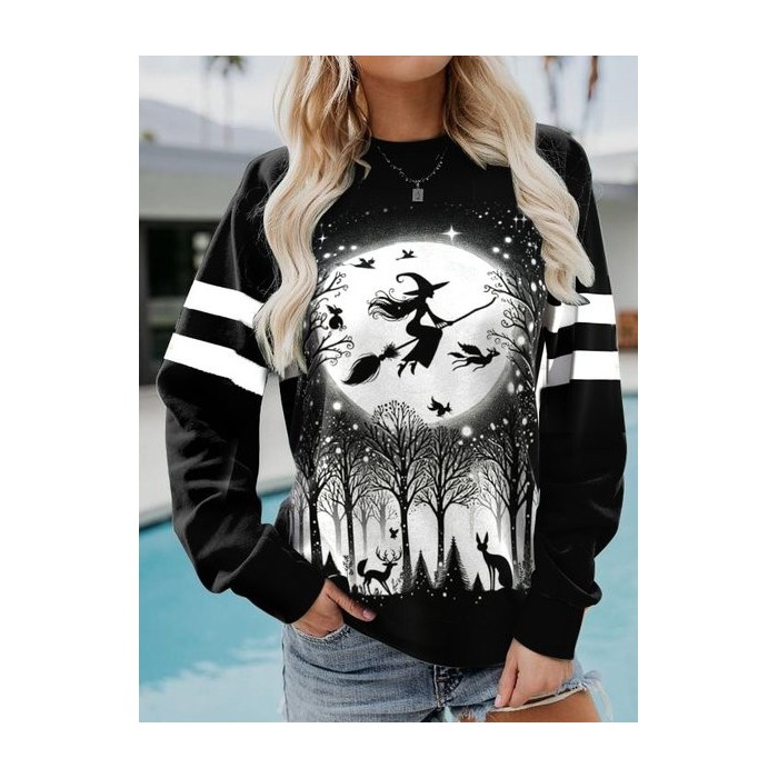 Women's Crew Neck Halloween Casual Spring/Fall Long Sleeve Sweatshirt