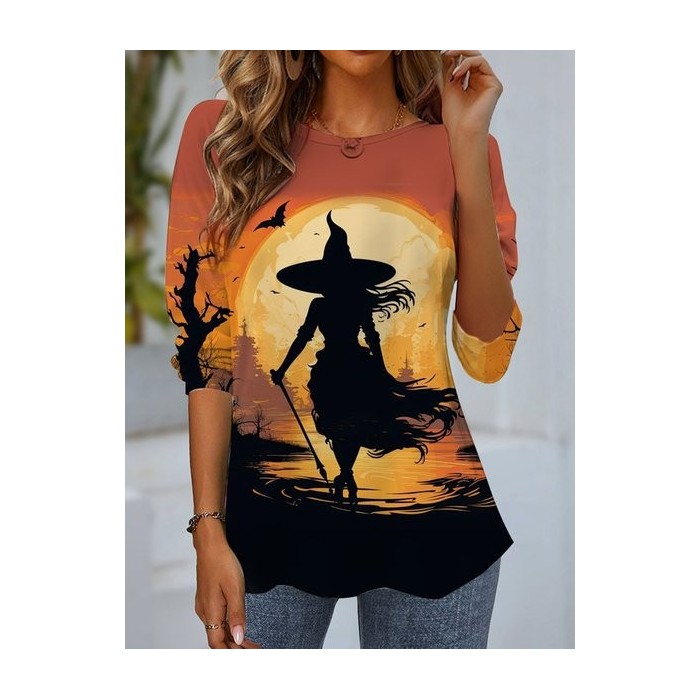 Women's Long Sleeve Tee T-shirt Spring/Fall Halloween Jersey Crew Neck Daily Going Out Casual Top