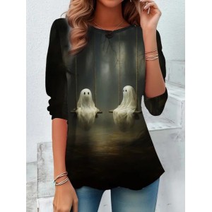 Women's Long Sleeve Tee T-shirt Spring/Fall Halloween Printing Jersey Crew Neck Daily Going Out Vintage Top