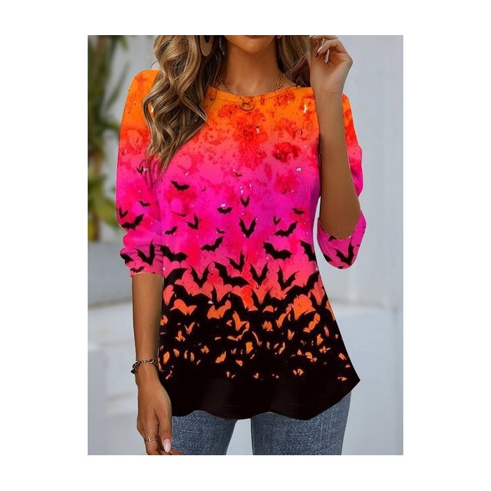 Women's Long Sleeve Tee T-shirt Spring/Fall Halloween Jersey Crew Neck Daily Going Out Casual Top