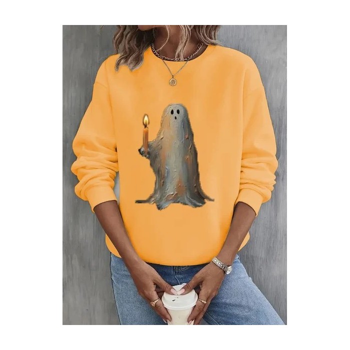 Women Halloween Crew Neck Printing Casual Spring/Fall Long Sleeve Sweatshirt