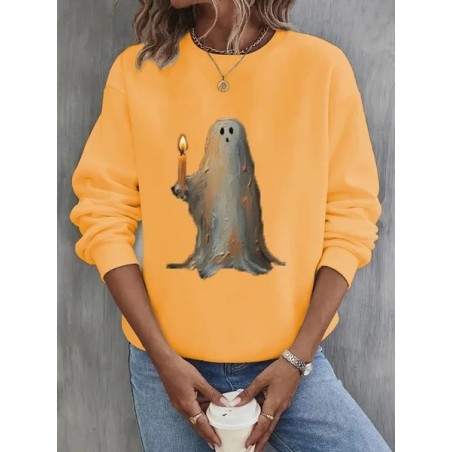 Women Halloween Crew Neck Printing Casual Spring/Fall Long Sleeve Sweatshirt