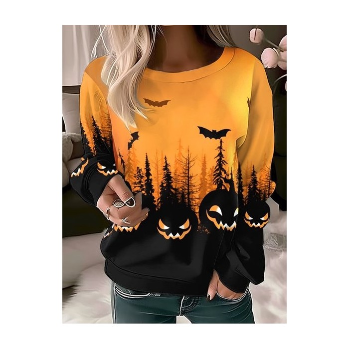 Women's Crew Neck Halloween Casual Spring/Fall Long Sleeve Sweatshirt