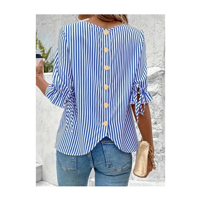 Women Striped Half Sleeve Shirt Summer Crew Neck Daily Vintage Top