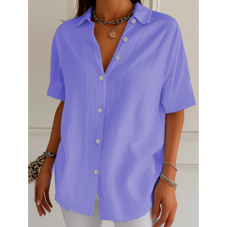 Women Plain Short Sleeve Shirt Summer Printing Shirt Collar Daily Casual Top