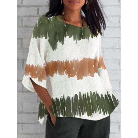 Women Abstract Half Sleeve Tee T-shirt Crew Neck Casual Summer Top