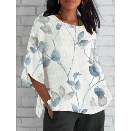 Women Floral Half Sleeve Tee T-shirt Crew Neck Casual Summer Top