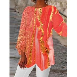 Crew Neck Ombre Vacation Blouse