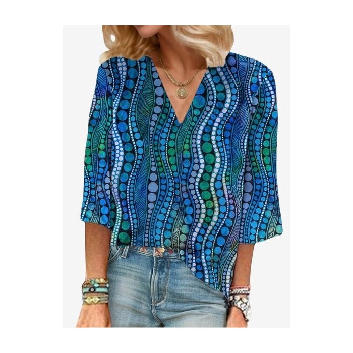 Women's Three Quarter Sleeve Blouse Spring/Fall Abstract V Neck Daily Going Out Casual Top