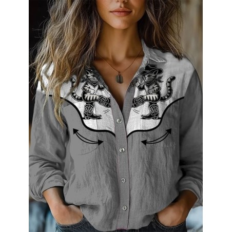 Women's Long Sleeve Shirt Spring/Fall Color Block Shirt Collar Holiday Going Out Casual Top