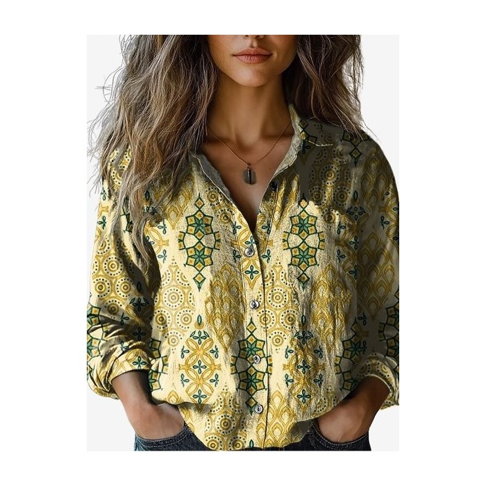 Women's Long Sleeve Shirt Spring/Fall Ethnic Shirt Collar Holiday Going Out Casual Top