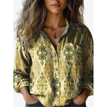 Women's Long Sleeve Shirt Spring/Fall Ethnic Shirt Collar Holiday Going Out Casual Top