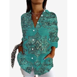 Women's Long Sleeve Shirt Spring/Fall Ethnic Shirt Collar Vacation Going Out Casual Top