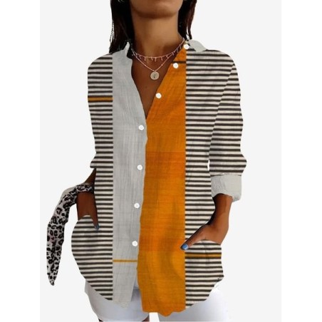 Women's Long Sleeve Shirt Spring/Fall Striped Shirt Collar Daily Going Out Casual Top