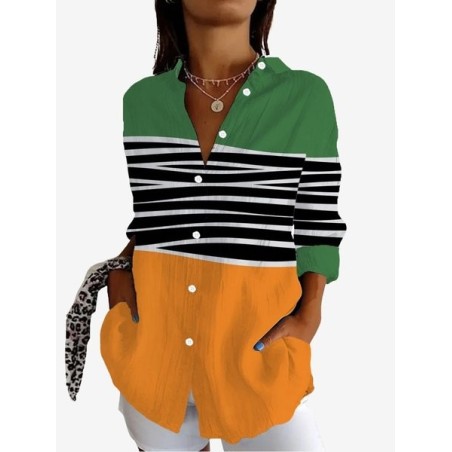 Women's Long Sleeve Shirt Spring/Fall Striped Shirt Collar Daily Going Out Casual Top