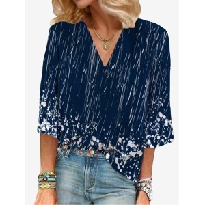 Women's Three Quarter Sleeve Blouse Spring/Fall Abstract V Neck Vacation Going Out Casual Top