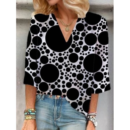 Women's Three Quarter Sleeve Blouse Spring/Fall Polka Dots V Neck Holiday Going Out Casual Top