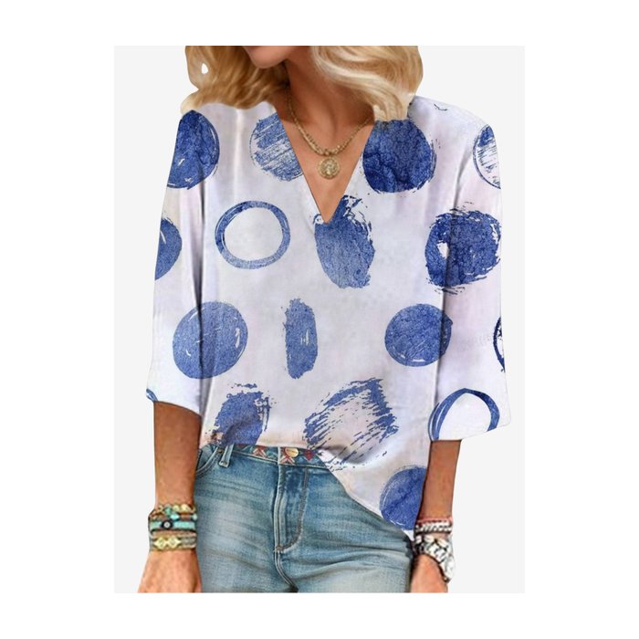 Women's Three Quarter Sleeve Blouse Spring/Fall Polka Dots V Neck Holiday Going Out Casual Top