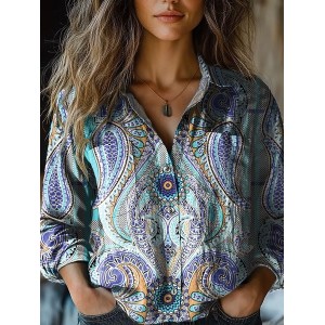 Women's Long Sleeve Shirt Spring/Fall Ethnic Shirt Collar Holiday Going Out Casual Top
