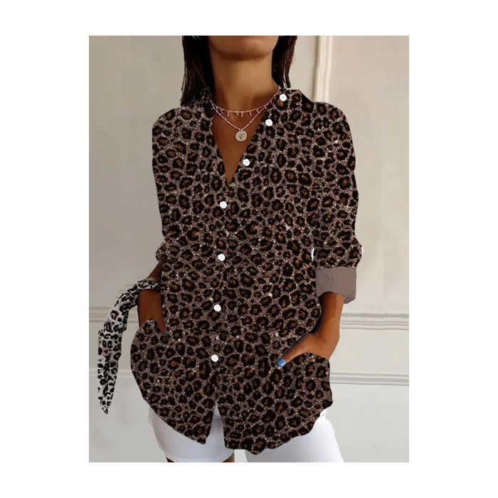 Women's Long Sleeve Shirt Spring/Fall Leopard Shirt Collar Daily Going Out Casual Top
