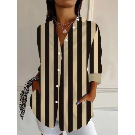 Women's Long Sleeve Shirt Spring/Fall Striped Shirt Collar Daily Going Out Casual Top