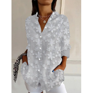 Women's Long Sleeve Shirt Spring/Fall Floral Buckle Shirt Collar Daily Going Out Casual Top