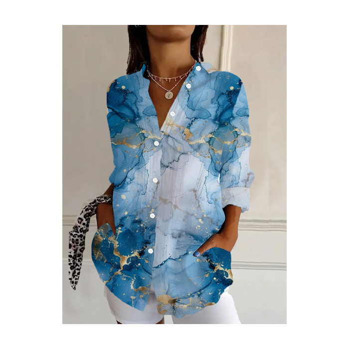 Women's Long Sleeve Shirt Spring/Fall Abstract Buckle Shirt Collar Daily Going Out Casual Top