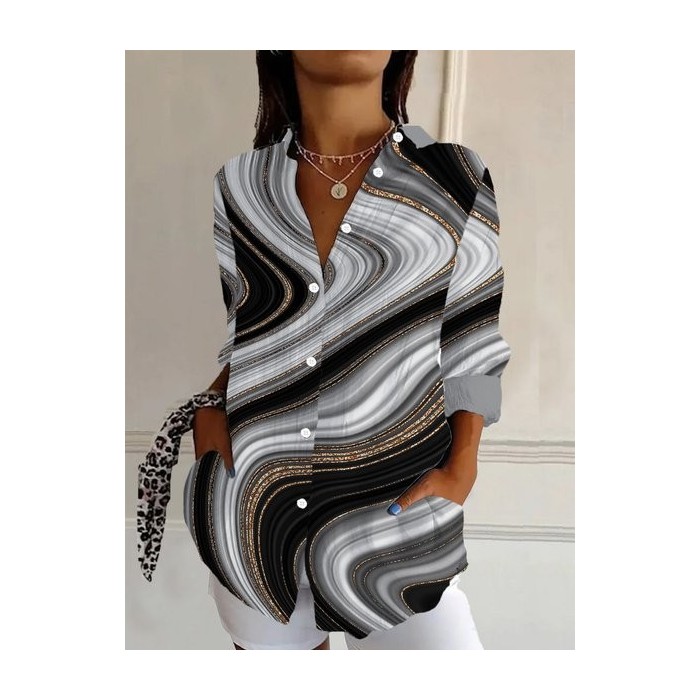 Women's Long Sleeve Shirt Spring/Fall Abstract Shirt Collar Daily Going Out Casual Top