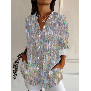 Women's Long Sleeve Shirt Spring/Fall Abstract Buckle Shirt Collar Daily Going Out Casual Top