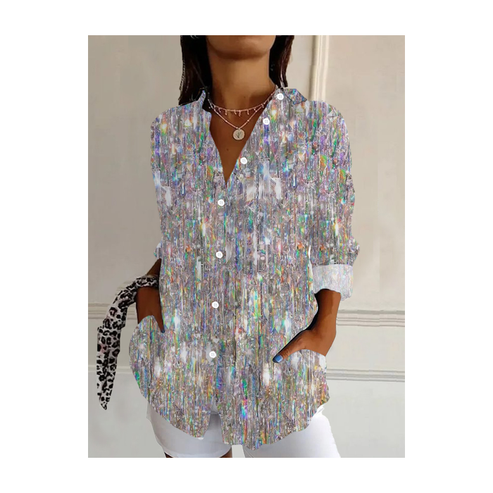 Women's Long Sleeve Shirt Spring/Fall Abstract Buckle Shirt Collar Daily Going Out Casual Top