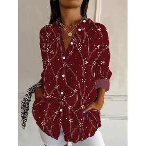 Women's Long Sleeve Shirt Spring/Fall Abstract Buckle Shirt Collar Daily Going Out Casual Top
