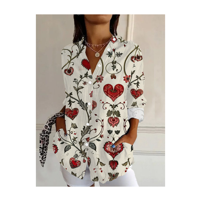 Women's Long Sleeve Shirt Spring/Fall Floral Buckle Shirt Collar Daily Going Out Casual Top